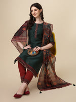 Thumbnail for Embroidered Kurta With Pant & Printed Dupatta Set, Multicolor - Hiral Fashion - Distacart