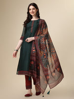 Thumbnail for Embroidered Kurta With Pant & Printed Dupatta Set, Multicolor - Hiral Fashion - Distacart