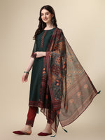 Thumbnail for Embroidered Kurta With Pant & Printed Dupatta Set, Multicolor - Hiral Fashion - Distacart