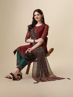 Thumbnail for Printed & Hand Embroidered Kurta With Pant And Printed Dupatta Set, Multicolor - Hiral Fashion - Distacart