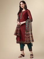 Thumbnail for Printed & Hand Embroidered Kurta With Pant And Printed Dupatta Set, Multicolor - Hiral Fashion - Distacart
