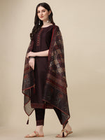 Thumbnail for Hand Embroidered Kurta With Pant And Dupatta Set, Multicolor - Hiral Fashion - Distacart