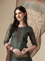 Thumbnail for Printed & Hand Embroidered Kurta With Pant And Printed Dupatta Set, Multicolor - Hiral Fashion - Distacart