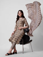 Thumbnail for Printed Brown Kurta Pant & Dupatta Set, Multicolor - Hiral Fashion - Distacart