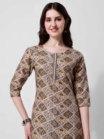 Thumbnail for Printed Brown Kurta Pant & Dupatta Set, Multicolor - Hiral Fashion - Distacart
