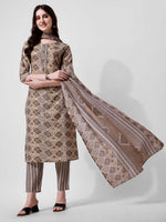 Thumbnail for Printed Brown Kurta Pant & Dupatta Set, Multicolor - Hiral Fashion - Distacart