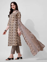 Thumbnail for Printed Brown Kurta Pant & Dupatta Set, Multicolor - Hiral Fashion - Distacart