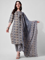 Thumbnail for Printed Blue Kurta Pant & Dupatta Set, Multicolor - Hiral Fashion - Distacart