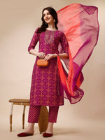 Thumbnail for Ethnic Motif & Embroidered Kurta With Pant & Dupatta Set, Multicolor - Hiral Fashion - Dista