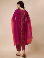 Thumbnail for Ethnic Motif & Embroidered Kurta With Pant & Dupatta Set, Multicolor - Hiral Fashion - Dista
