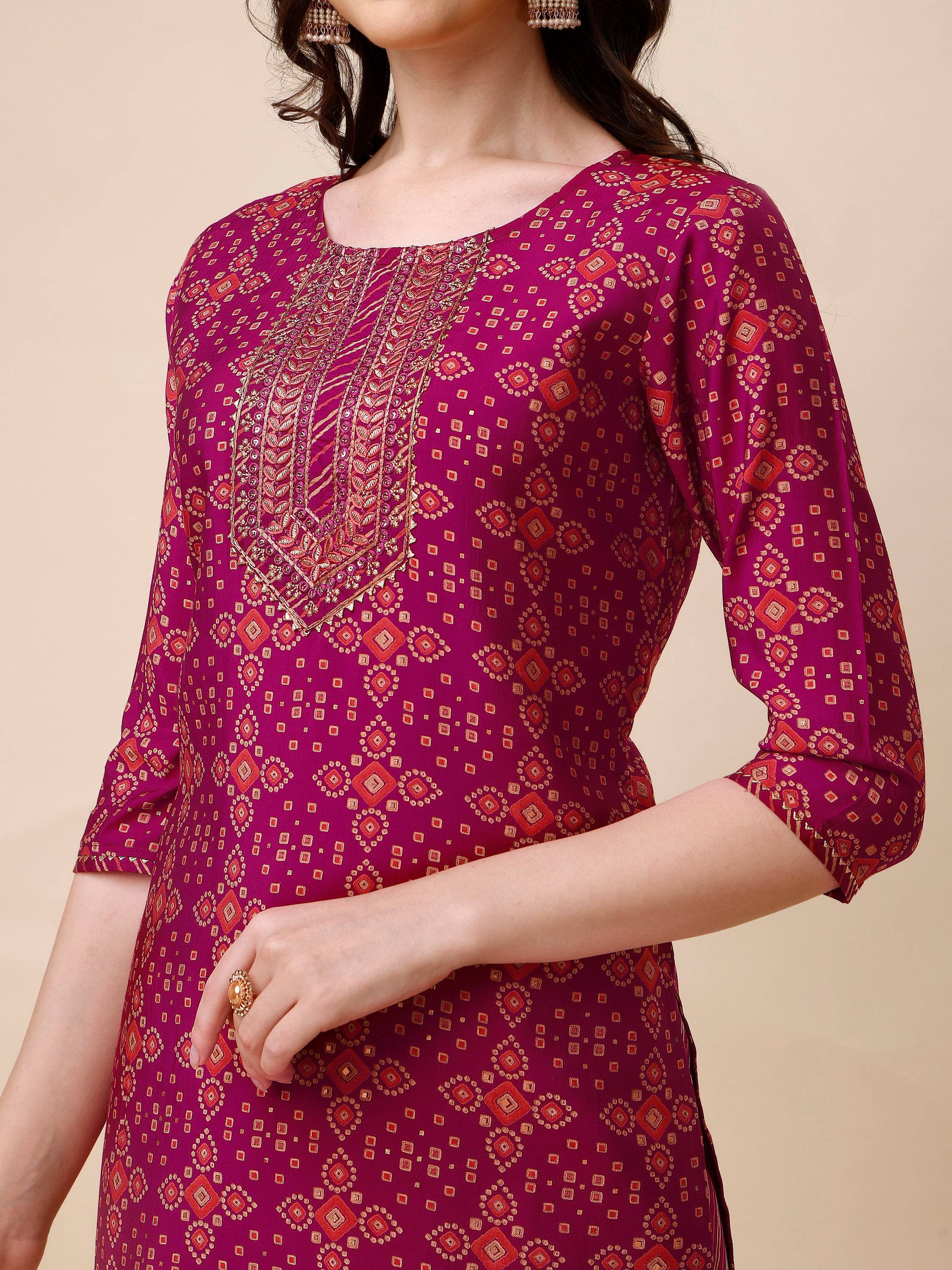 Ethnic Motif & Embroidered Kurta With Pant & Dupatta Set, Multicolor - Hiral Fashion - Dista