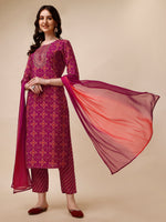Thumbnail for Ethnic Motif & Embroidered Kurta With Pant & Dupatta Set, Multicolor - Hiral Fashion - Dista