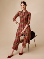 Thumbnail for Placement Embroidered Chevron Printed Asymmetric Co-Ords, Multicolor - Hiral Fashion