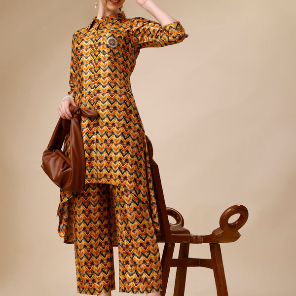 Placement Embroidered Chevron Printed Asymmetric Co-Ords, Multicolor - Hiral Fashion - Distacart