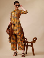 Thumbnail for Placement Embroidered Chevron Printed Asymmetric Co-Ords, Multicolor - Hiral Fashion - Distacart