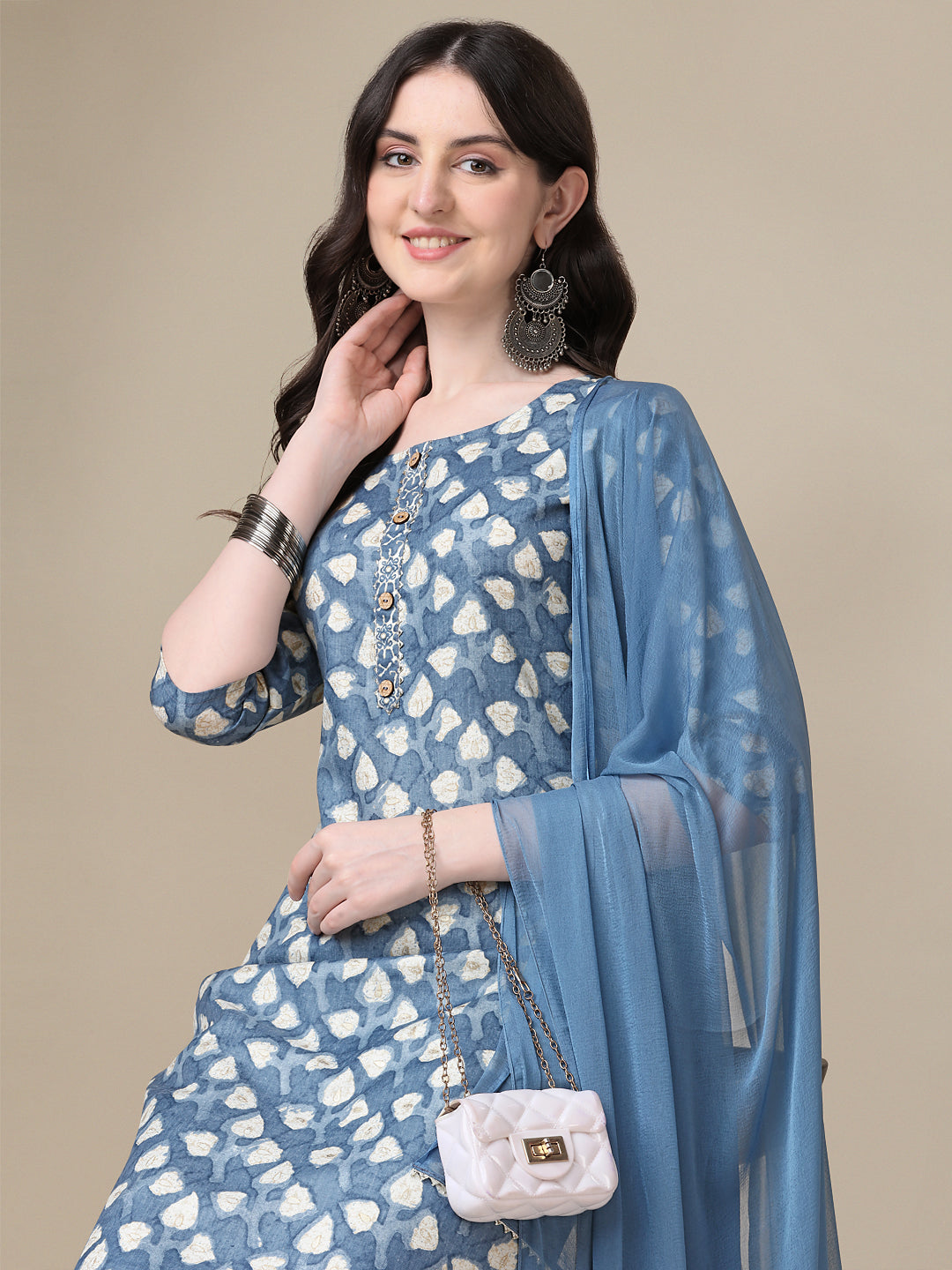 Printed Kurta With Pant & Dupatta Set, Multicolor - Hiral Fashion - Dista