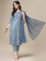 Thumbnail for Printed Kurta With Pant & Dupatta Set, Multicolor - Hiral Fashion - Dista