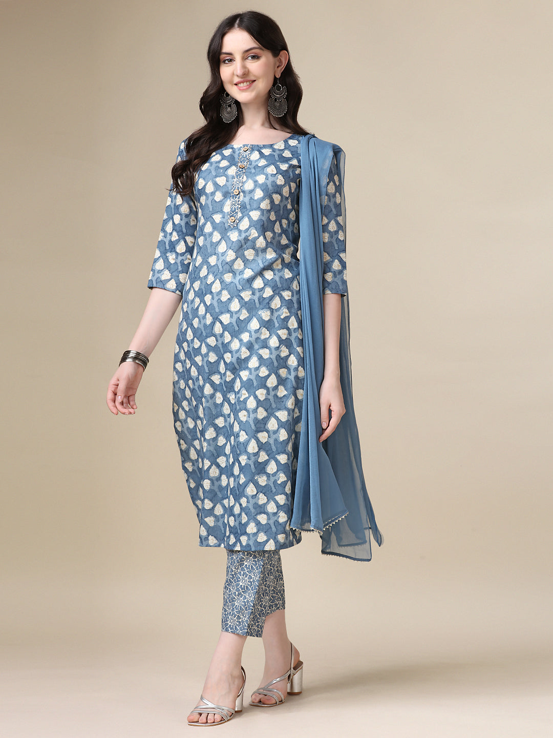 Printed Kurta With Pant & Dupatta Set, Multicolor - Hiral Fashion - Dista