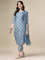 Thumbnail for Printed Kurta With Pant & Dupatta Set, Multicolor - Hiral Fashion - Dista