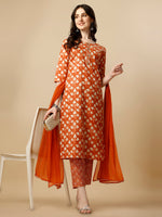 Thumbnail for Printed Kurta With Pant And Dupatta Set, Multicolor - Hiral Fashion - Distacart