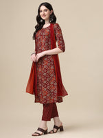 Thumbnail for Printed Kurta With Pant & Dupatta Set, Multicolor - Hiral Fashion - Distacart