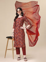 Thumbnail for Printed Kurta With Pant & Dupatta Set, Multicolor - Hiral Fashion - Distacart