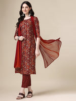 Thumbnail for Printed Kurta With Pant & Dupatta Set, Multicolor - Hiral Fashion - Distacart