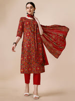 Thumbnail for Cotton Printed Kurta With Pant & Dupatta Set, Multicolor - Hiral Fashion - Distacart
