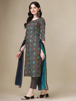 Thumbnail for Printed Kurta With Pant & Dupatta Set, Multicolor - Hiral Fashion - Distacart