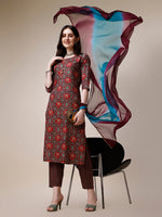 Thumbnail for Printed Kurta With Pant & Dupatta Set, Multicolor - Hiral Fashion - Distacart