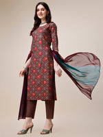 Thumbnail for Printed Kurta With Pant & Dupatta Set, Multicolor - Hiral Fashion - Distacart