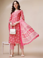 Thumbnail for Printed A-Line Kurta With Pant And Dupatta Set, Multicolor - Hiral Fashion - Distacart