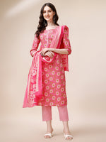 Thumbnail for Printed A-Line Kurta With Pant And Dupatta Set, Multicolor - Hiral Fashion - Distacart