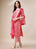Thumbnail for Printed A-Line Kurta With Pant And Dupatta Set, Multicolor - Hiral Fashion - Distacart