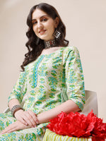 Thumbnail for Block Printed Cotton Kurta With Pant And Dupatta Set, Multicolor - Hiral Fashion - Distacart