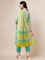 Thumbnail for Block Printed Cotton Kurta With Pant And Dupatta Set, Multicolor - Hiral Fashion - Distacart