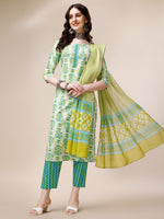 Thumbnail for Block Printed Cotton Kurta With Pant And Dupatta Set, Multicolor - Hiral Fashion - Distacart