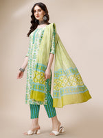 Thumbnail for Block Printed Cotton Kurta With Pant And Dupatta Set, Multicolor - Hiral Fashion - Distacart
