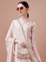 Thumbnail for Pure Muslin Banarasi Jacquard Kurta Trousers & Dupatta, Multicolor - Hiral Fashion - Distacart