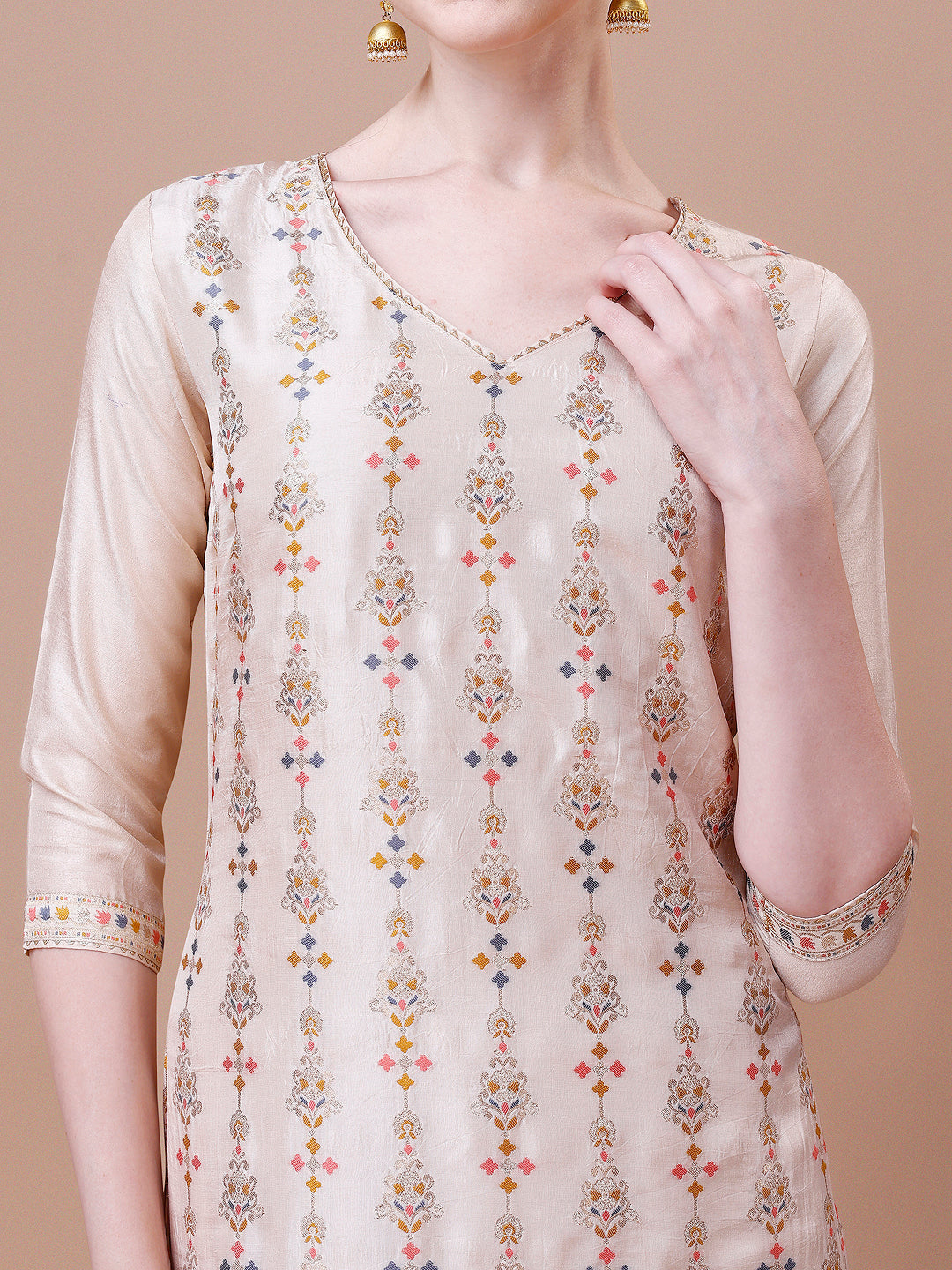 Pure Muslin Banarasi Jacquard Kurta Trousers & Dupatta, Multicolor - Hiral Fashion - Distacart