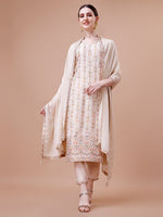 Thumbnail for Pure Muslin Banarasi Jacquard Kurta Trousers & Dupatta, Multicolor - Hiral Fashion - Distacart