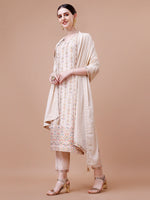 Thumbnail for Pure Muslin Banarasi Jacquard Kurta Trousers & Dupatta, Multicolor - Hiral Fashion - Distacart