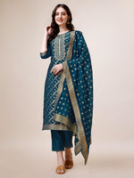 Thumbnail for Pure Maslin Jacquard Kurta With Pant And Dupatta Set, Multicolor - Hiral Fashion - Distacart
