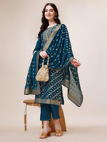 Thumbnail for Pure Maslin Jacquard Kurta With Pant And Dupatta Set, Multicolor - Hiral Fashion - Distacart