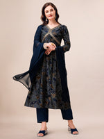 Thumbnail for Alia Cut Printed & Embroidered Kurta With Pant & Dupatta Set, Multicolor - Hiral Fashion - Distacart