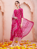 Thumbnail for Angarakha Style Anarkali Printed Kurta With Pant And Dupatta Set, Multicolor - Hiral Fashion - Distacart