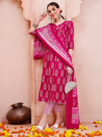 Thumbnail for Angarakha Style Anarkali Printed Kurta With Pant And Dupatta Set, Multicolor - Hiral Fashion - Distacart