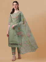 Thumbnail for Hand Embroidered Kurta With Pant & Organza Printed Dupatta, Multicolor - Hiral Fashion - Distacart