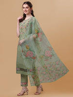 Thumbnail for Hand Embroidered Kurta With Pant & Organza Printed Dupatta, Multicolor - Hiral Fashion - Distacart