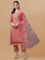 Thumbnail for Embroidered Kurta With Pant & Dupatta Set, Multicolor - Hiral Fashion - Distacart